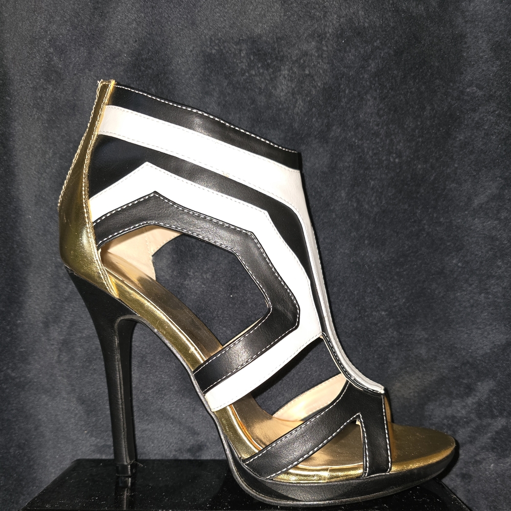 Elise By Athena Black, White & Gold Cutout Stiletto Heel - Picture 7 of 11